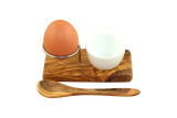 Egg Cup made of Olive Wood and Stainless Steel, Porcelain...