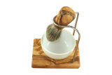 Shaving brush holder made of olive wood with porcelain...