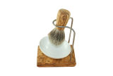 Shaving brush holder made of olive wood with porcelain...