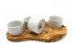 Serving board for dips made of olive wood including 4 porcelain bowls