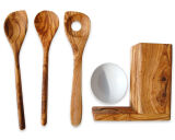 Kitchen spoon stand made of olive wood 3 pcs. Set with wooden spoon