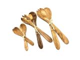 Salatbesteckaus Olivenholz mit Bastband verbunden MITTEL 30 cm