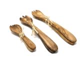 Salatbesteckaus Olivenholz mit Bastband verbunden MITTEL 30 cm