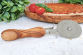 Pizza cutter pizza roller with olive wood handle