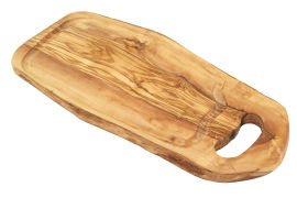 Steakbrett rustikal aus Olivenholz 45 - 49 cm mit Saftrille und Grifflasche