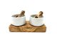 2er Set FANO2 Dipschalen Porzellan Ø 5,5 cm plus 2 Schippchen auf Olivenholzsockel